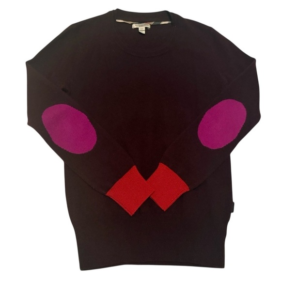 Burberry Sweaters - Burberry Brit Burgundy Cashmere Sweater w/ Pink Elbow Patches & Red Cuffs, XS